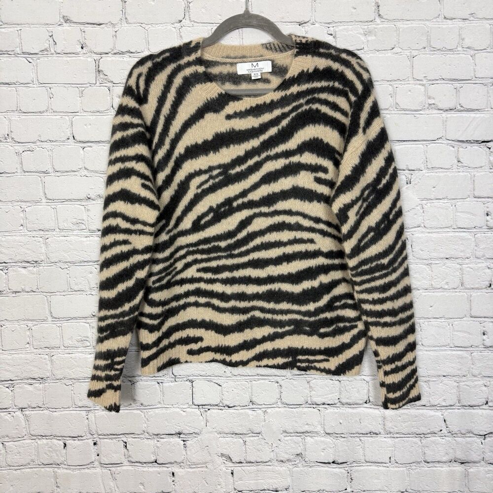 M Magaschoni Cashmere Pullover Crewneck Sweater Women Size M Tiger Print Cozy - Picture 2 of 9